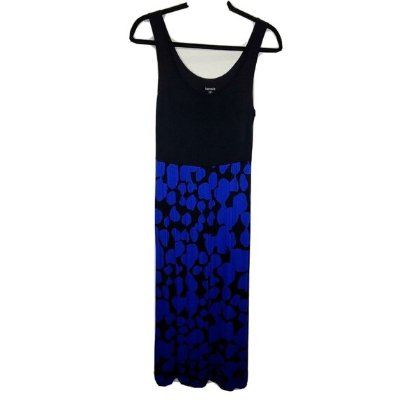 Kensie Dress Women Small Blue Black Print Knit Maxi Sleeveless Scoop Neck Summer - Picture 1 of 12